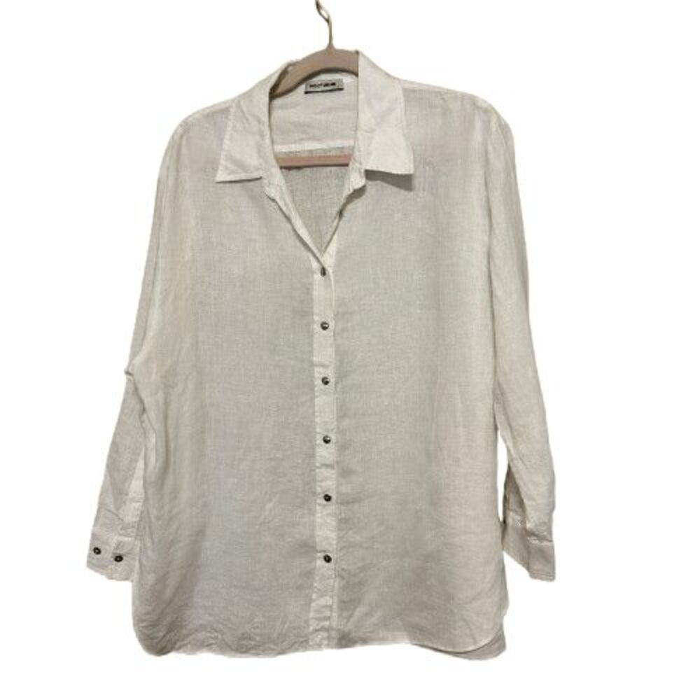 Nocturne Linen Button Up Shirt Womens L/XL White Oversized Coastal Lagenlook